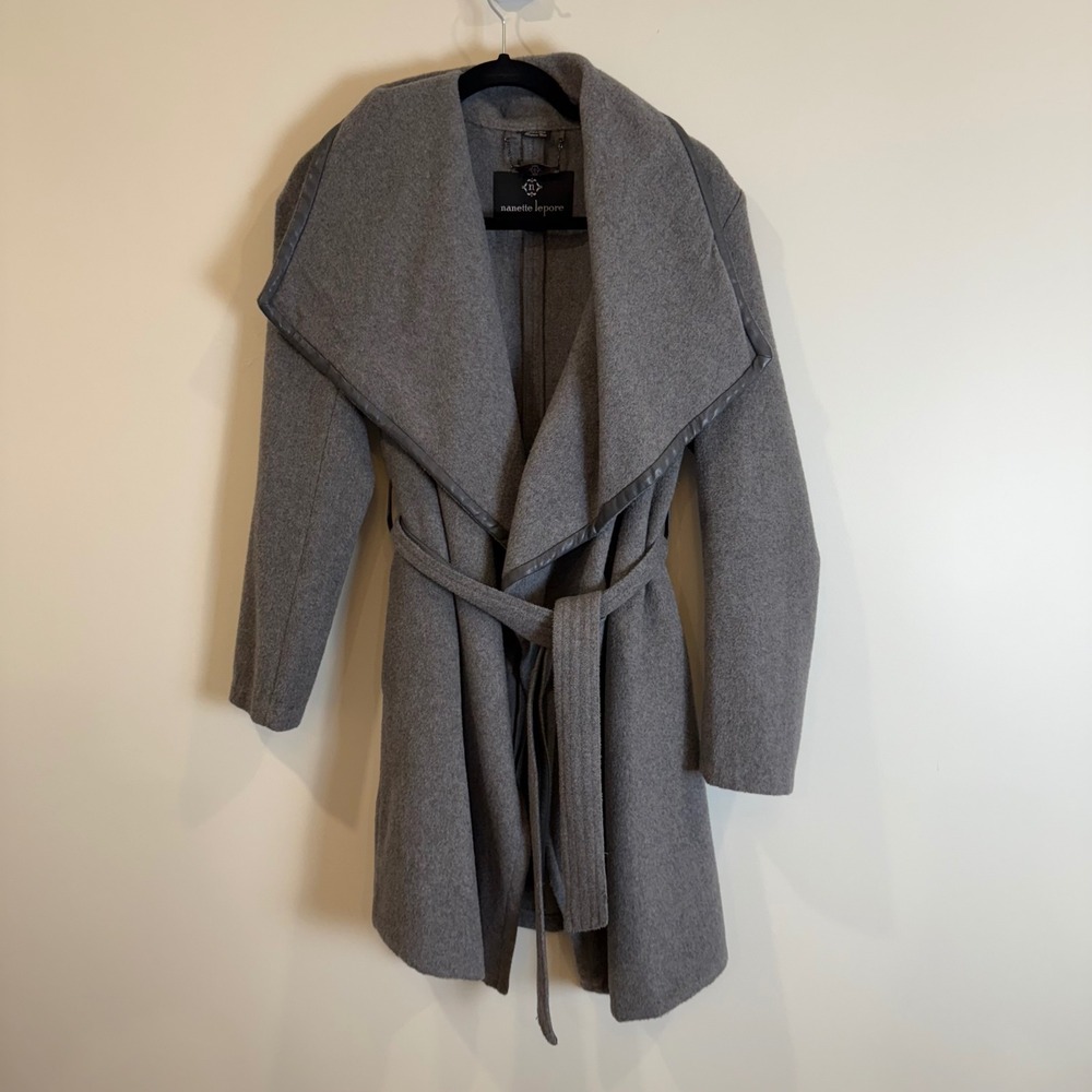 Nanette Lepore Gray Wool Blend Wrap Belted Trench Coat M/M